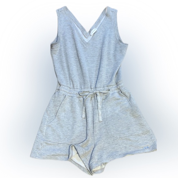 Calvin Klein Sleeveless V-Neck Grey Sweat-Short Romper With Drawstring Waist - Picture 1 of 6